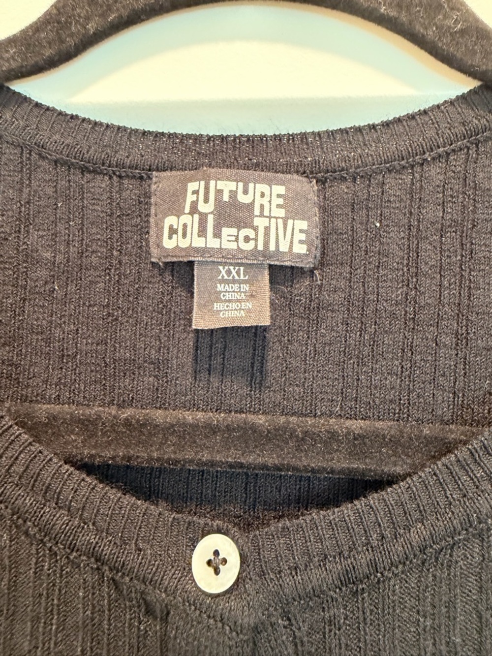 Future Collective Black Ribbed Button Cardigan - Picture 2 of 3